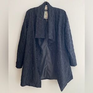 PAPARAZZI BY BIZ Open Front Lined Black Coat Shawl Collar Embroidered Statement